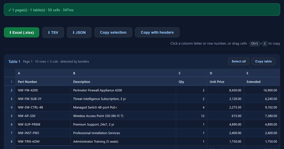 Universal PDF-to-Excel Converter screenshot